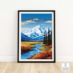 Wrangell-St Elias National Park Art Print Art Print Travel Print  Home Dcor Poster Gift  Digital Illustration Artwork  B