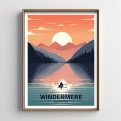 windermere poster, lake district, travel poster, wall art, home decor, digital art, gift, printable poster, gifts for he