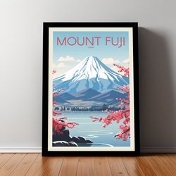 mount fuji travel poster, japan, traditional style, poster art, japan travel print, travel poster, wall art, gifts for h