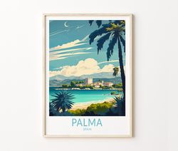 palma de mallorca spain travel print, palma spain coast poster print, spain coastline wall art, spain city landscape wal