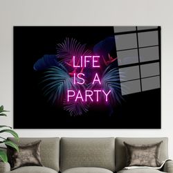 glass custom for art,party neon canvas print,party wall art,glass art,personalized glass art,tropical party design glass
