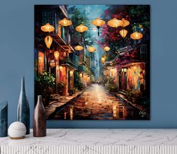 hoi an lantern festival canvas wall art  asian decor  vietnam home decor  gift for her  vietnamese art print  living roo