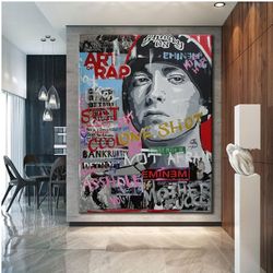 eminem graffiti canvas print - eminem wall art - rapper graffiti canvas art - eminem home decor - eminem graffiti wall a