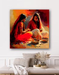 indian women canvas wall art  south asian decor  desi art print  living room & housewarming gift  indian wall decor and