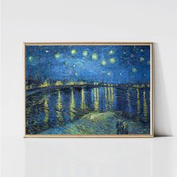 vincent van gogh starry night over rhone  impressionist city landscape  french river print  printable wall art  digital