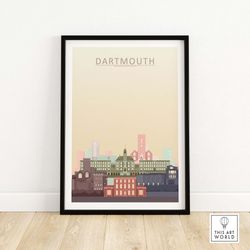 dartmouth skyline print  dartmouth wall art poster  cityscape wall decor  dartmouth gift