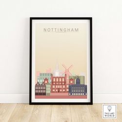 nottingham skyline print  nottingham wall art poster  cityscape wall decor  nottingham gift