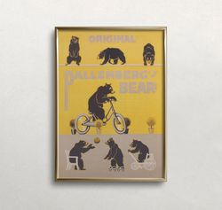 bear wall art, vintage wall art, circus bears art, vintage bear print, whimsical wall art