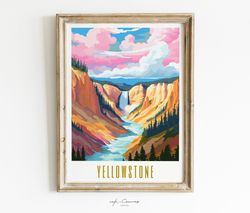 yellowstone national park poster  gift for nature lovers maximalist art print vibrant colorful wall art landscape print