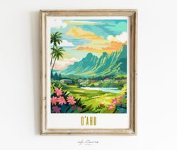 oahu hawaii art  us cities print o'ahu poster tropical art hawaiian gifts maximalist art print vibrant colorful wall art