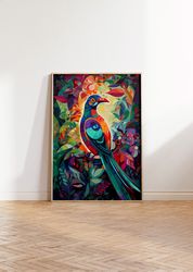 maximalist wall art tropical bird printable poster rainforest birds naive art eclectic print animal wall hanging tropica