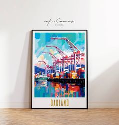 oakland travel poster printable art port of oakland cranes maximal decor mid century modern wall art eclectic gallery wa