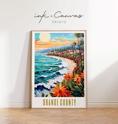orange county california travel poster beach prints maximal decor mid century modern wall art vibrant artwork beach suns
