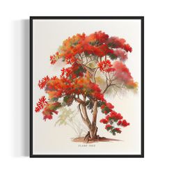 flame tree art print, flame tree wall art poster