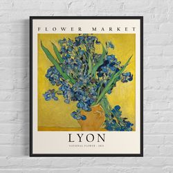 lyon france flower market art print, iris flower wall art poster