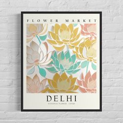 delhi india flower market art print, delhi flower poster wall art