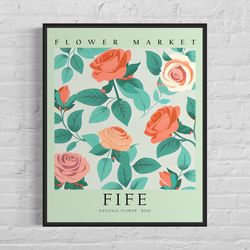 fife england flower market art print, fife flower poster wall art