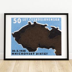 czechoslovakia map - matchbox print - aesthetic wall art - vintage art - matchbox wall poster - vintage poster print