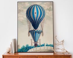 hot air balloon art, vintage travel poster, aviation wall art, kids room print