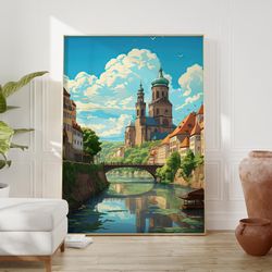 anime poster from 9x11 to 24x36, anime wall art featuring cityscape and castle landscape, perfect for anime lovers and m