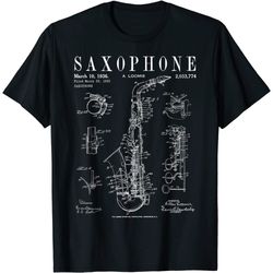 saxophone old vintage patent drawing print t-shirt