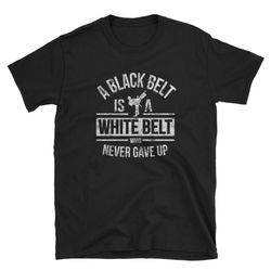 black belt white belt martial arts karate kung fu taekwondo judo gi training dojo sensei weathered faded gift short-slee