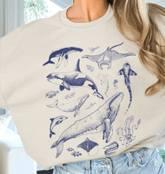 underwater sea animal vintage crewneck sweatshirt | gift for marine biologist/ocean/sealife/nature lover | humpback orca