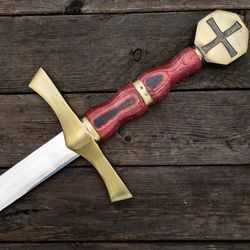 honorable cross display sword - medieval replica collectible stainless steel templar crusader knights sword with brass