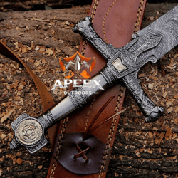 hand forged damascus steel king solomon crusader sword star of david pommel medieval sword, knight templar sword