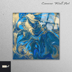 mural art, glass printing, glass wall decor, blue and gold wall art, blue marble glass art, shimmery glass, gold marble