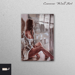 mural art, glass printing, glass, woman sitting on the floor, sexy woman glass, erotic tempered glass, woman wall art, s