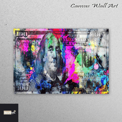 mural art, tempered glass, wall decoration, 100 dollar glass wall art, dollar tempered glass, 100 dollars bill glass art