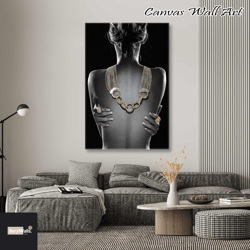 nude woman middle finger fashion print feminist black and white vintage retro stylish photo trendy wall art canvas canva