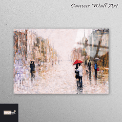 tempered glass, mural art, glass wall decor, couple with red umbrella, valentines gift glass, city landscape tempered gl