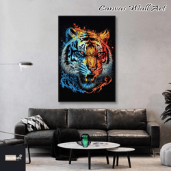 tiger wall art, colorful wall decor, animal canvas art, roll up canvas, stretched canvas art, framed wall art painting