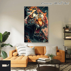 tiger wall art, graffiti canvas art, animal wall art decor, roll up canvas, stretched canvas art, framed wall art painti