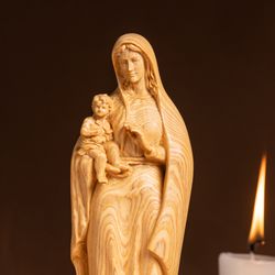 handcrafted virgin mary and baby jesus wooden statue: a symbol of love and devotion mothers day gifts ideas