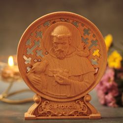 saint francis nature's patron, saint statue wood carving, wooden religious gifts,best family gift,fathers day gift,than