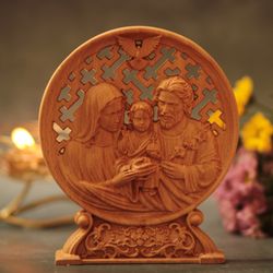 holy family figurine, wooden table top decor religious christmas decorations, mary joseph and jesus, father's day gift