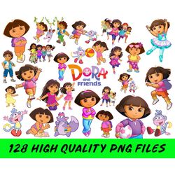 128files dora of explorer and friends bundle png, cartoon svg, dora of explorer, dora and friends, dora png, dora bundle