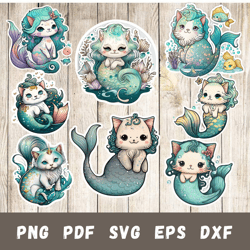 mermaid cat printable stickers bundle limited offer