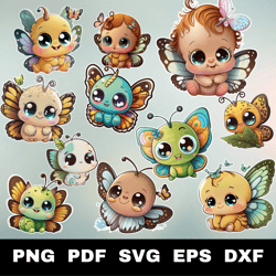 cute baby butterfly cartoon character sticker bundle