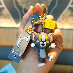 cartoon tom and jerry keychain cute figure fashion bag pendent keyring car key jewelry accessories toy xmas gift for fri