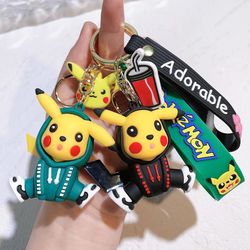 anime figure pikachu keychain cosplay hoodie pikachu silicone pendant keyring cute figure decoration key holder accessor