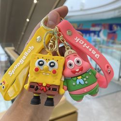 cute spongebob squarepants cute anime keychain doll patrick star car key ring backpack pendants accessories gifts for ki