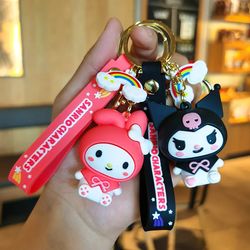 kawaii sanrio keychain kuromi my melody backpack pendant doll ornaments cute cartoon cinnamoroll pompompurin car keyring