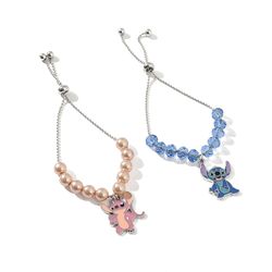 disney cartoon figure stitch angel enamel charm bracelet fashion simple adjustable beads bangles gifts for lovers