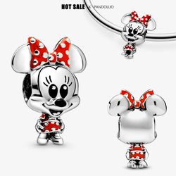 disney minnie mouse dotted dress & bow charm bead fits pandora original bracelet women 925 silver pendant beads jewelry