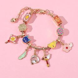 japanese anime card captor sakura charm bracelet cartoon figure metal bangle jewelry for girl kid gift