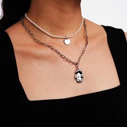 pearl round brand double layered top of the line high end charm pendant necklace sweet cool light luxury accessories